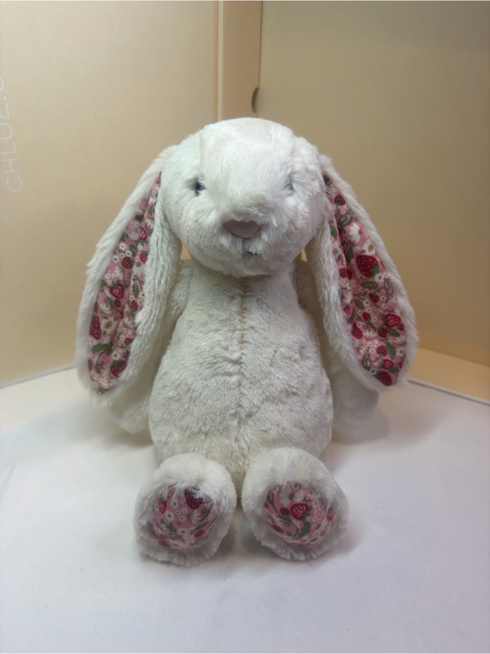 Jellycat Cream Bunny with Pink Floral Ears and Paws Plush